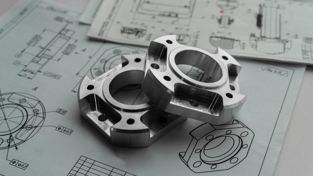 Technical drawings with machined metal parts